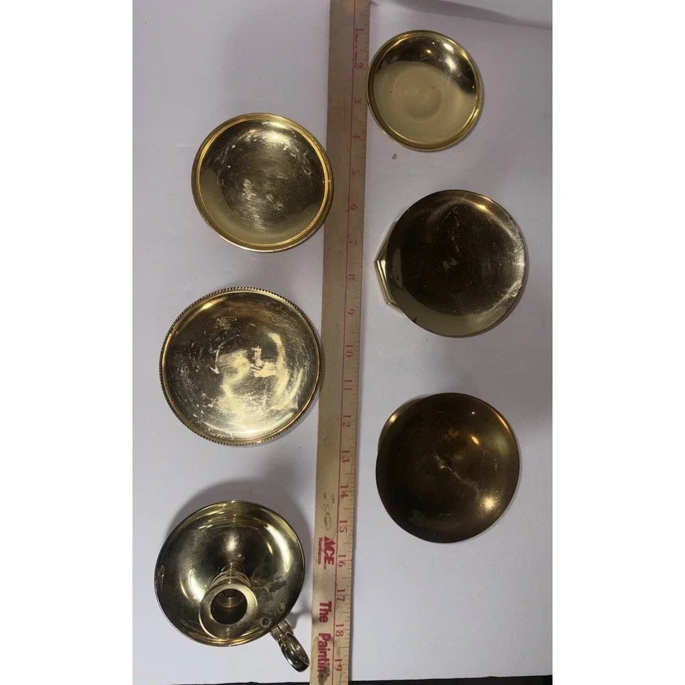 6 Vintage Brass Candle Holders - Mixed Size Lot Chamberstick Wedding Decor